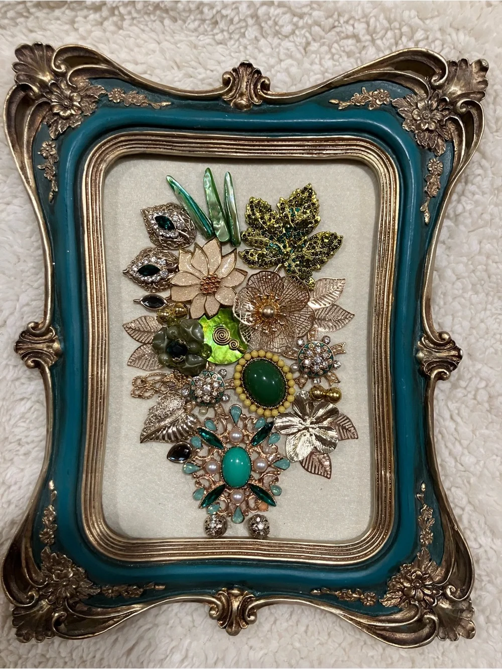 Teal and Gold Vintage-Inspired Floral Wall Art Frame